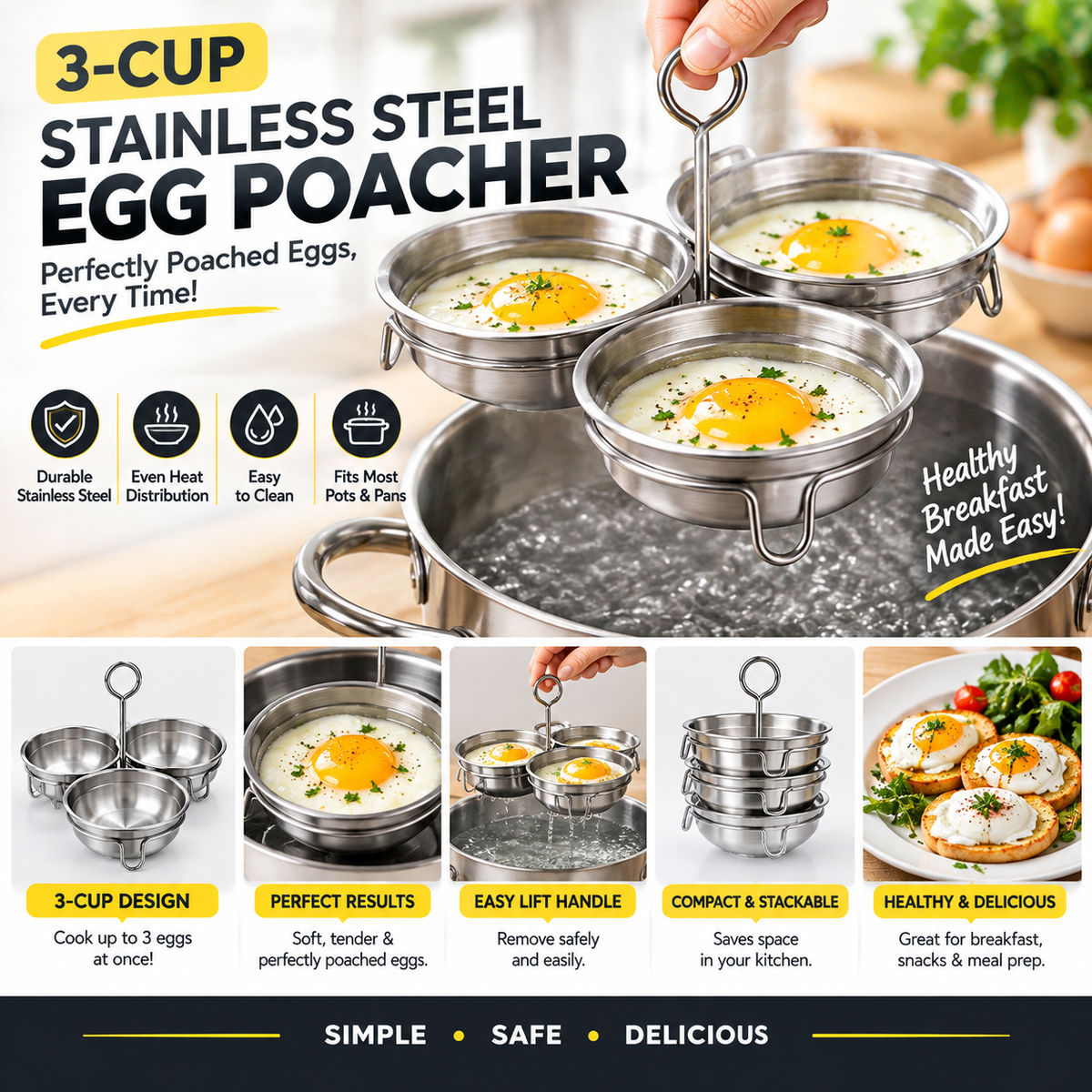 3 cup stainless steel egg poacher