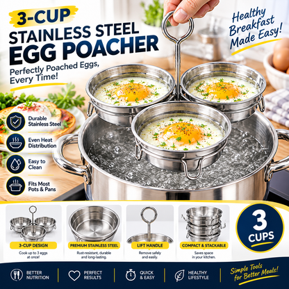 3 cup stainless steel egg poacher