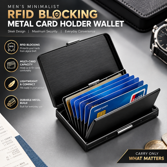 Mens minimalist RFID blocking metal card holder wallet