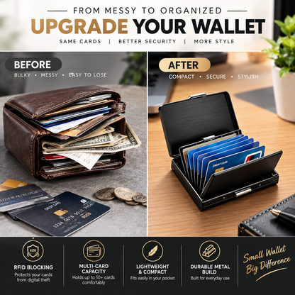Mens minimalist RFID blocking metal card holder wallet